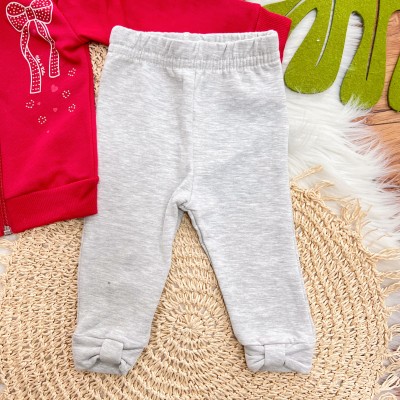 Conj. Jaqueta de Moletom Lacinho e Calça Legging - Vermelho e Mescla